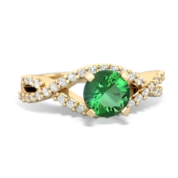 Lab Emerald Diamond Twist 6Mm Round Engagment  14K Yellow Gold ring R26406RD