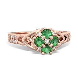 Lab Emerald Celtic Knot Cluster Engagement 14K Rose Gold ring R26443RD