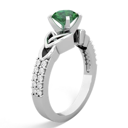 Lab Emerald Celtic Knot 6Mm Round Engagement 14K White Gold ring R26446RD