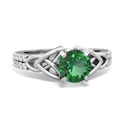 Lab Emerald Celtic Knot 6Mm Round Engagement 14K White Gold ring R26446RD