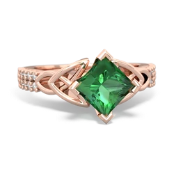 Lab Emerald Celtic Knot 6Mm Princess Engagement 14K Rose Gold ring R26446SQ