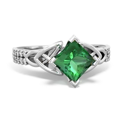 Lab Emerald Celtic Knot 6Mm Princess Engagement 14K White Gold ring R26446SQ