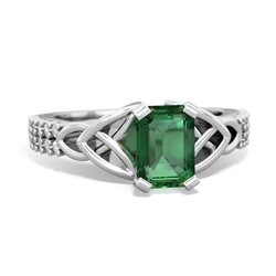 Lab Emerald Celtic Knot 7X5 Emerald-Cut Engagement 14K White Gold ring R26447EM