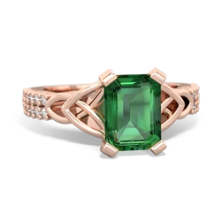 Lab Emerald Celtic Knot 8X6 Emerald-Cut Engagement 14K Rose Gold ring R26448EM