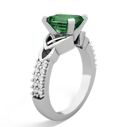 Lab Emerald Celtic Knot 8X6 Emerald-Cut Engagement 14K White Gold ring R26448EM