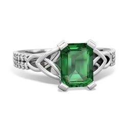 Lab Emerald Celtic Knot 8X6 Emerald-Cut Engagement 14K White Gold ring R26448EM