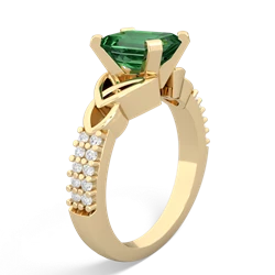 Lab Emerald Celtic Knot 8X6 Emerald-Cut Engagement 14K Yellow Gold ring R26448EM