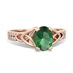 Lab Emerald Celtic Knot 8X6 Oval Engagement 14K Rose Gold ring R26448VL