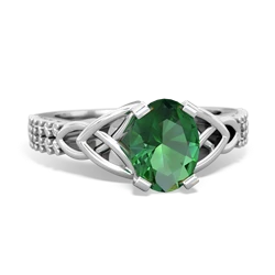 Lab Emerald Celtic Knot 8X6 Oval Engagement 14K White Gold ring R26448VL