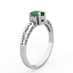 Lab Emerald Filligree Scroll Oval 14K White Gold ring R0812