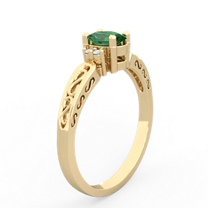 Lab Emerald Filligree Scroll Oval 14K Yellow Gold ring R0812