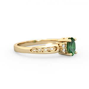 Lab Emerald Filligree Scroll Oval 14K Yellow Gold ring R0812