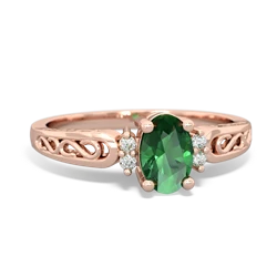 Lab Emerald Filligree Scroll Oval 14K Rose Gold ring R0812