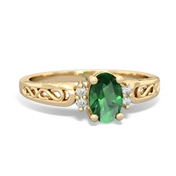 Lab Emerald Filligree Scroll Oval 14K Yellow Gold ring R0812