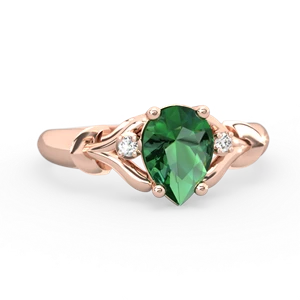 Lab Emerald Precious Pear 14K Rose Gold ring R0826