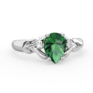 Lab Emerald Precious Pear 14K White Gold ring R0826