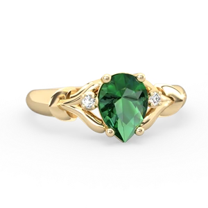 Lab Emerald Precious Pear 14K Yellow Gold ring R0826