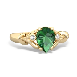 Lab Emerald Precious Pear 14K Yellow Gold ring R0826