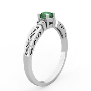 Lab Emerald Filligree Scroll Round 14K White Gold ring R0829