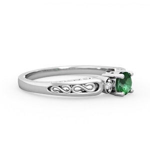 Lab Emerald Filligree Scroll Round 14K White Gold ring R0829