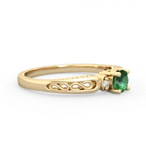 Lab Emerald Filligree Scroll Round 14K Yellow Gold ring R0829