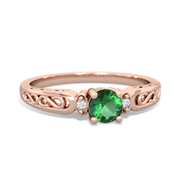 Lab Emerald Filligree Scroll Round 14K Rose Gold ring R0829