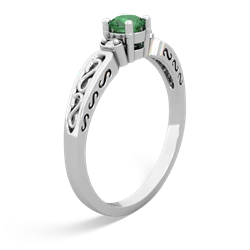 Lab Emerald Filligree Scroll Round 14K White Gold ring R0829