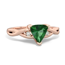 Lab Emerald Trillion Twist 14K Rose Gold ring R2104