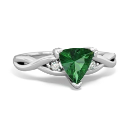Lab Emerald Trillion Twist 14K White Gold ring R2104