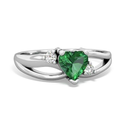 Lab Emerald Split Band Swirl 14K White Gold ring R2130