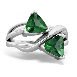 Lab Emerald Split Band Swirl 14K White Gold ring R2341