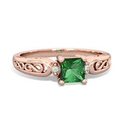 Lab Emerald Filligree Scroll Square 14K Rose Gold ring R2430