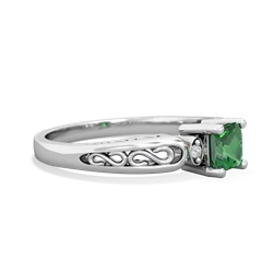 Lab Emerald Filligree Scroll Square 14K White Gold ring R2430