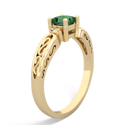 Lab Emerald Filligree Scroll Square 14K Yellow Gold ring R2430