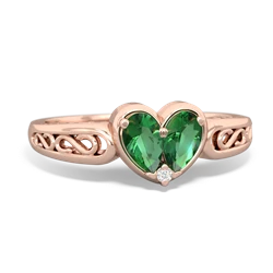 Lab Emerald Filligree 'One Heart' 14K Rose Gold ring R5070