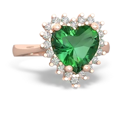 Lab Emerald Sparkling Halo Heart 14K Rose Gold ring R0391