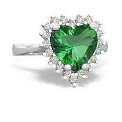 Lab Emerald Sparkling Halo Heart 14K White Gold ring R0391