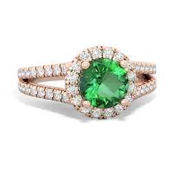 Lab Emerald Pave Halo 14K Rose Gold ring R5490