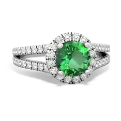 Lab Emerald Pave Halo 14K White Gold ring R5490