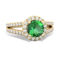 Lab Emerald Pave Halo 14K Yellow Gold ring R5490