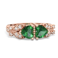 Lab Emerald Diamond Butterflies 14K Rose Gold ring R5601