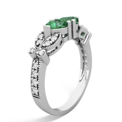 Lab Emerald Diamond Butterflies 14K White Gold ring R5601