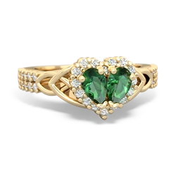 Lab Emerald Celtic Knot Two Hearts As One 14K Yellow Gold ring R2644HRT