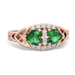 Lab Emerald Sparkling Celtic Knot 14K Rose Gold ring R2645