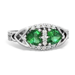 Lab Emerald Sparkling Celtic Knot 14K White Gold ring R2645