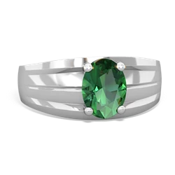 Lab Emerald Men's Two Lane 14K White Gold ring R0363