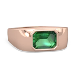 Lab Emerald Men's Emerald-Cut Bezel 14K Rose Gold ring R0410