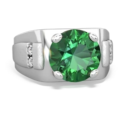 Lab Emerald Men's 9Mm Round 14K White Gold ring R1822