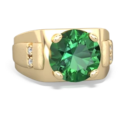 Lab Emerald Men's 9Mm Round 14K Yellow Gold ring R1822