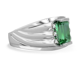Lab Emerald Men's 9X7mm Emerald-Cut 14K White Gold ring R1835